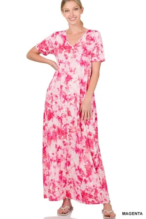 Magenta V Neck Short Sleeve Maxi Zenana Dress 4/19/23 6048