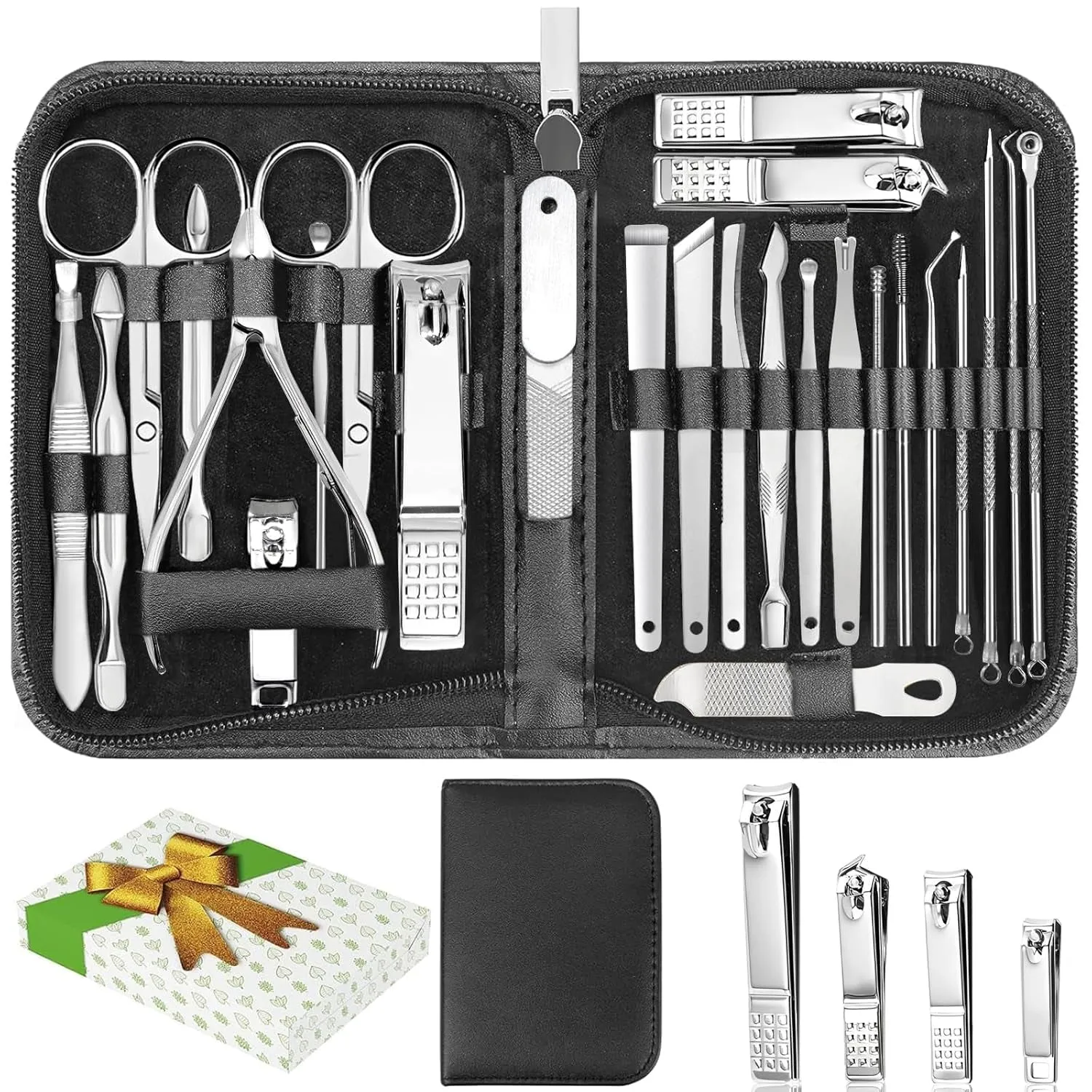Manicure Set, Professional Nail Clippers Pedicure Kit 26 Pieces Nail Care Tools for Travel & Grooming (Black)