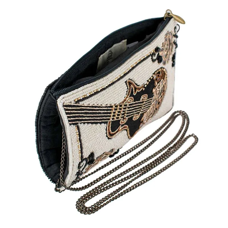 Mary Frances Guitar Player Crossbody Phone Bag Embroidered Black Hand Bag New