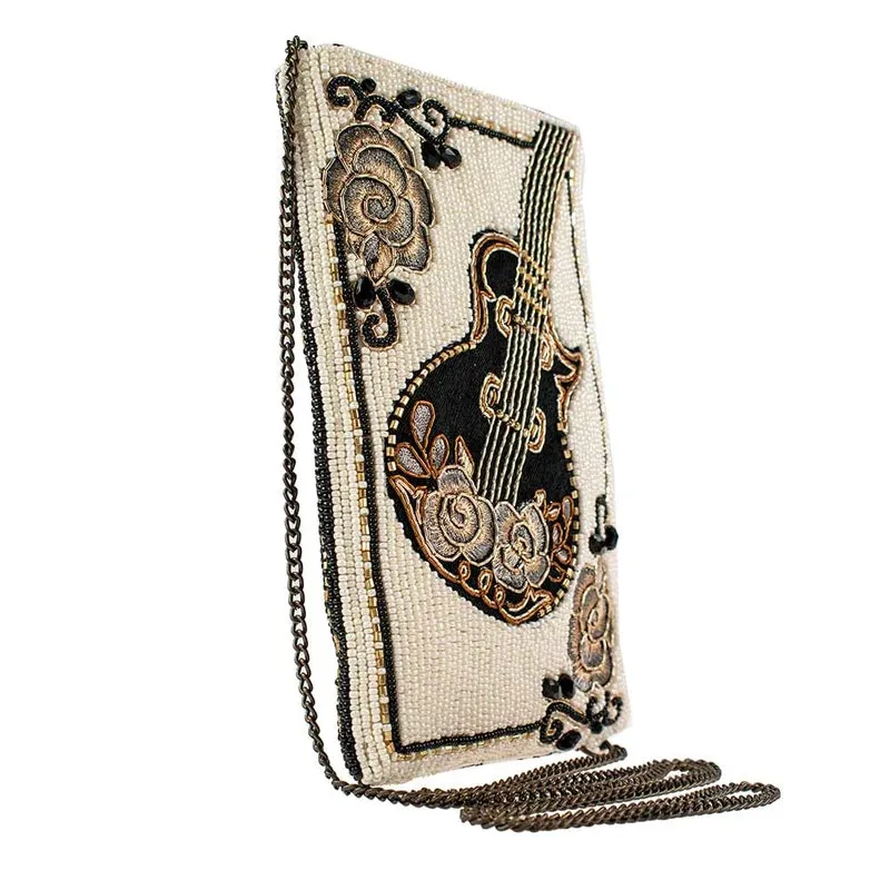 Mary Frances Guitar Player Crossbody Phone Bag Embroidered Black Hand Bag New