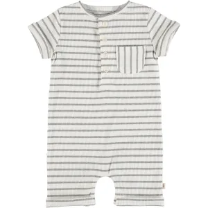 Me & Henry Grey & White Ribbed Stripe Camborne Henley Romper