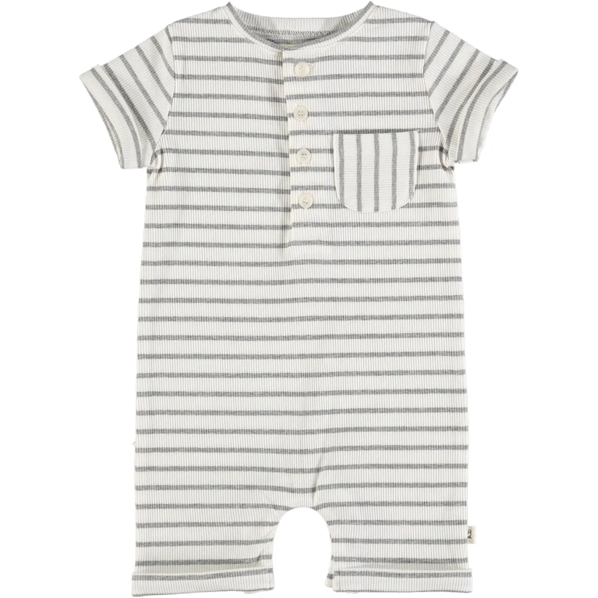 Me & Henry Grey & White Ribbed Stripe Camborne Henley Romper