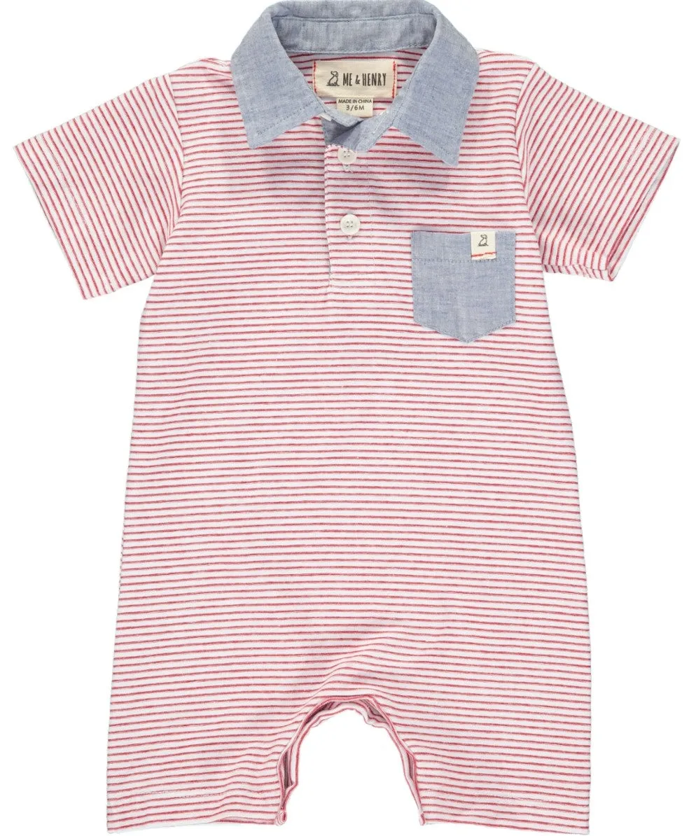 Me & Henry Red Stripe Polo Romper