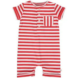 Me & Henry Red/White Ribbed Stripe Camborne Henley Romper