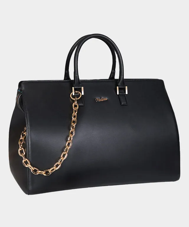 MEASPHERA OCTAGON REAL LEATHER BOSTON BAG - BLACK
