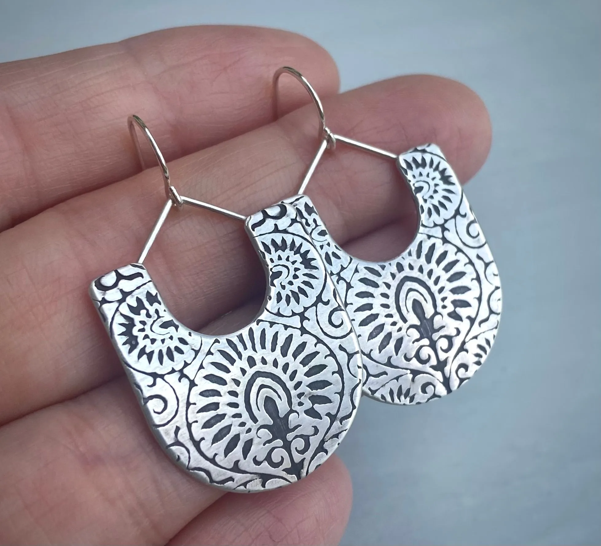 Mehndi Silver Earrings