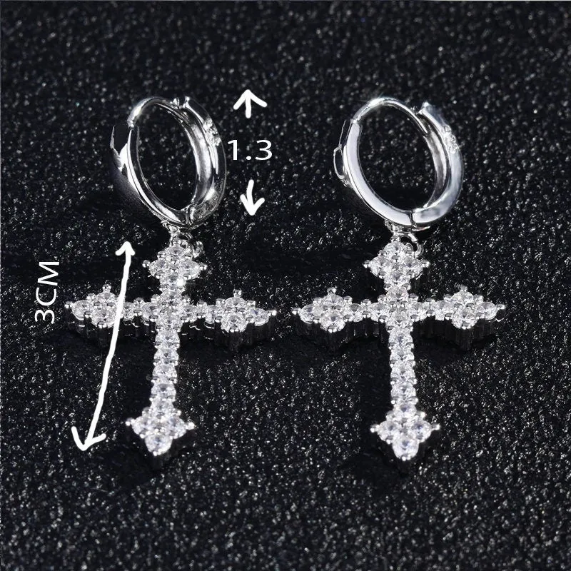 Mens Cross Earrings | Cross Earrings Men | Diamond Earrings | Dangle Earrings | Cross Earrings | Cross Dangle Earrings | Iced Out Earrings