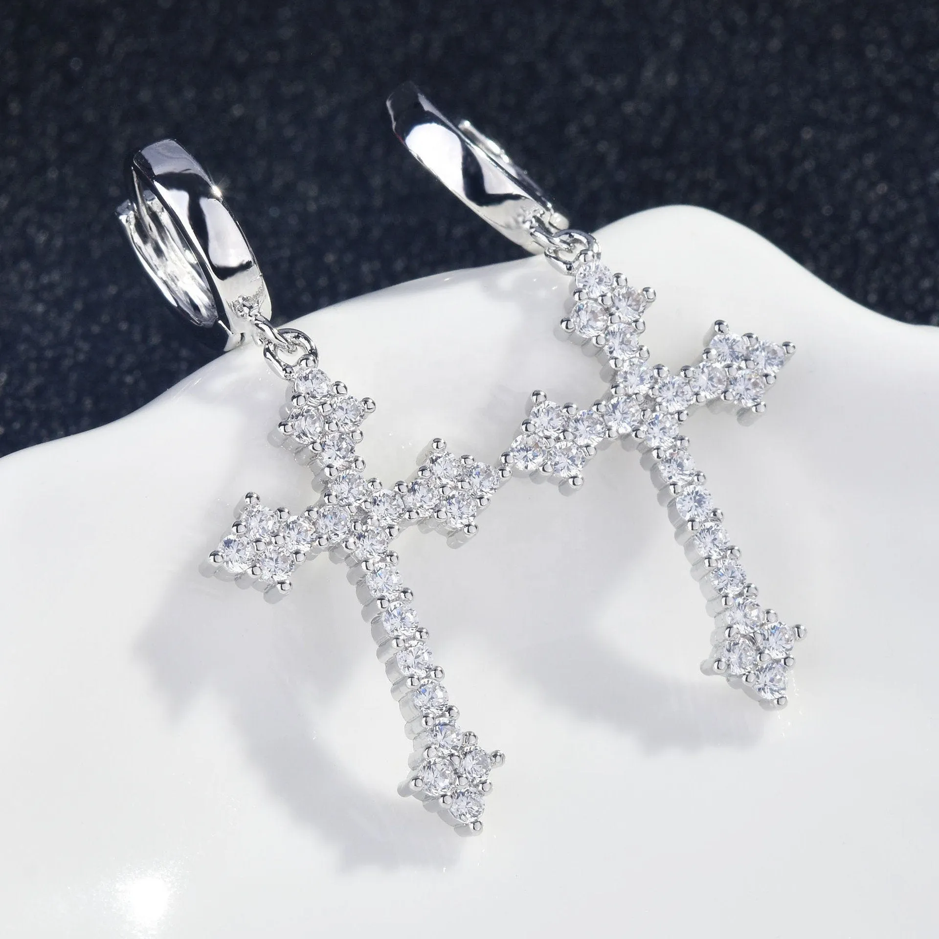Mens Cross Earrings | Cross Earrings Men | Diamond Earrings | Dangle Earrings | Cross Earrings | Cross Dangle Earrings | Iced Out Earrings