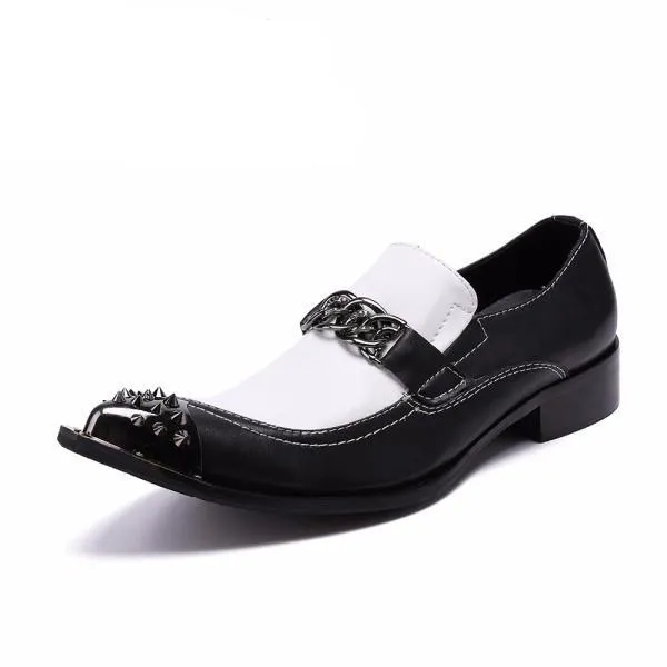 Men's Flats Fashion Brand Designer Dress Shoes Black and White Chain Casual Shoes for Men Wedding and Party Shoes