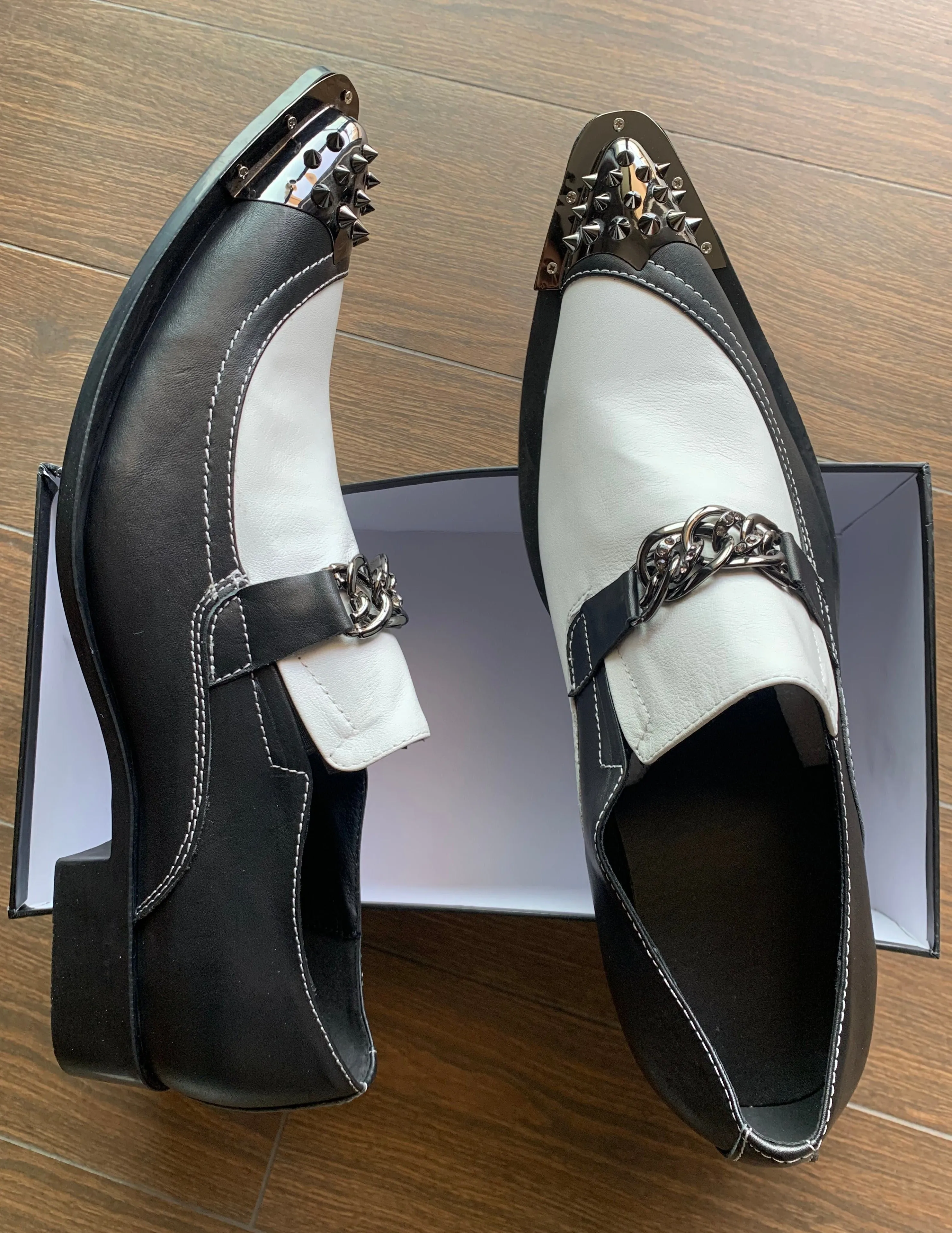 Men's Flats Fashion Brand Designer Dress Shoes Black and White Chain Casual Shoes for Men Wedding and Party Shoes