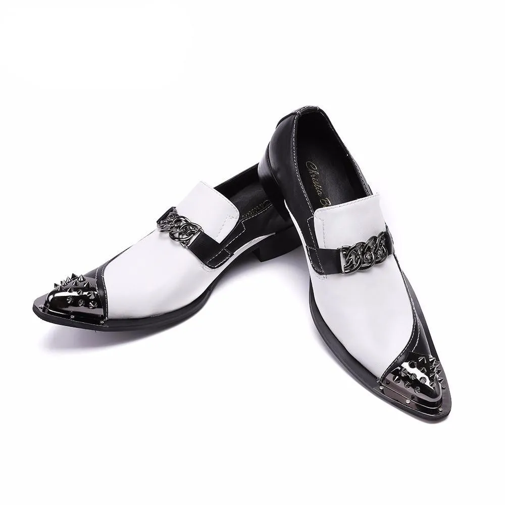 Men's Flats Fashion Brand Designer Dress Shoes Black and White Chain Casual Shoes for Men Wedding and Party Shoes