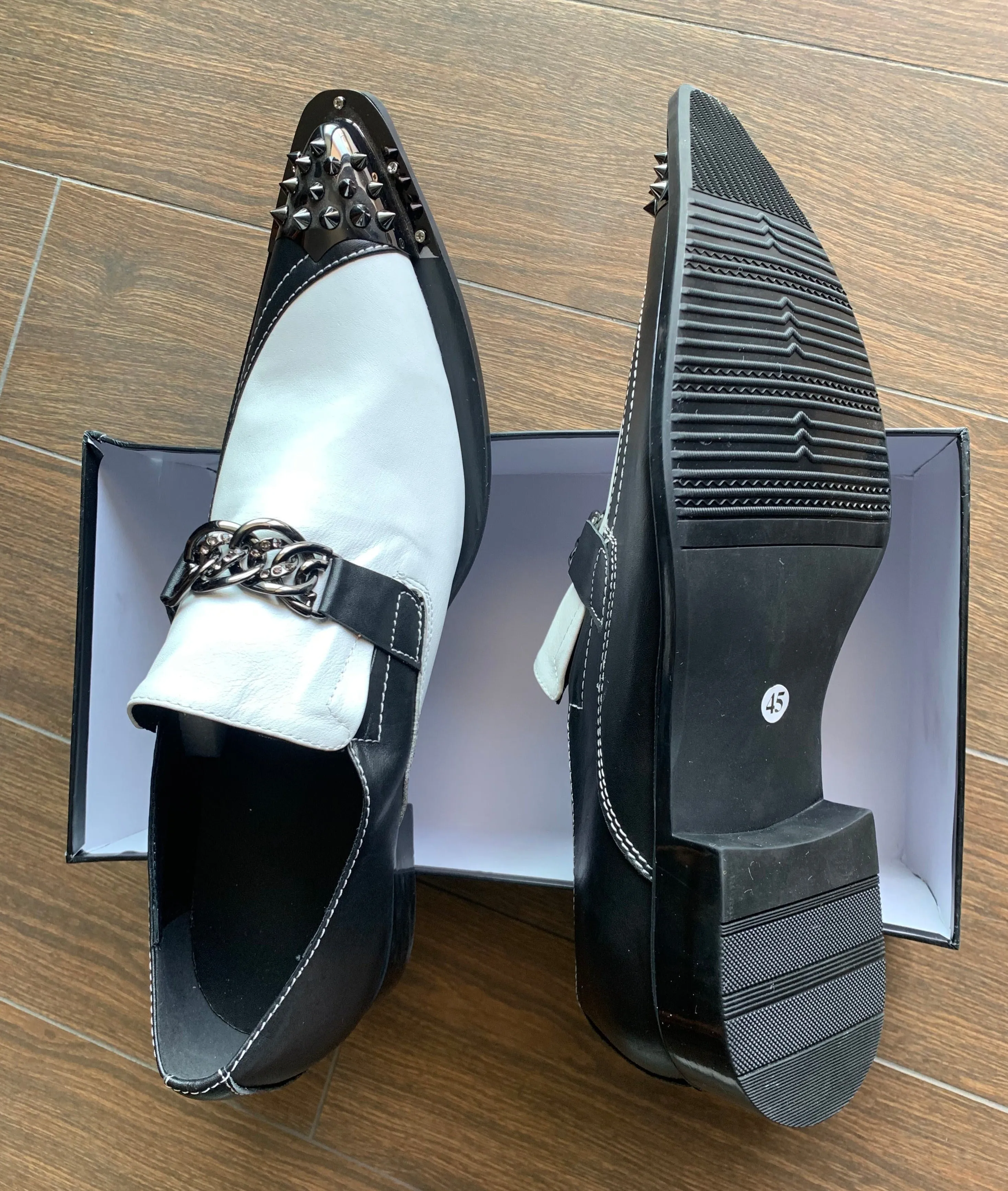 Men's Flats Fashion Brand Designer Dress Shoes Black and White Chain Casual Shoes for Men Wedding and Party Shoes