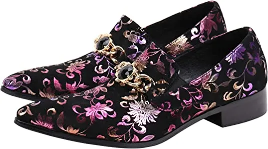 Men's Floral Rhinestone Western Loafers