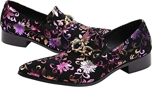 Men's Floral Rhinestone Western Loafers