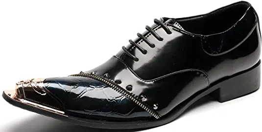 Men's Metal Tip Western Oxfords Rivets Zipper