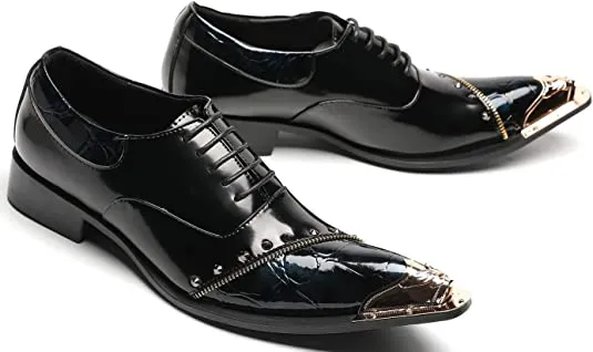 Men's Metal Tip Western Oxfords Rivets Zipper