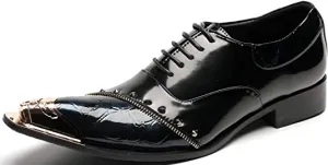 Men's Metal Tip Western Oxfords Rivets Zipper