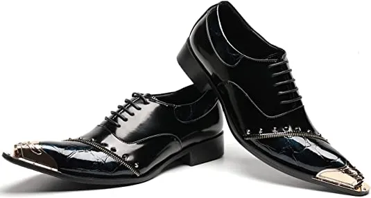 Men's Metal Tip Western Oxfords Rivets Zipper