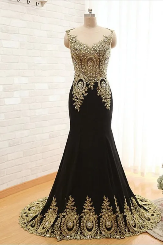 Mermaid Satin Appliques Beading Prom Dresses Evening Dress