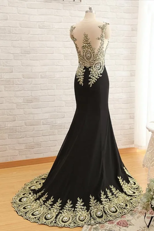 Mermaid Satin Appliques Beading Prom Dresses Evening Dress