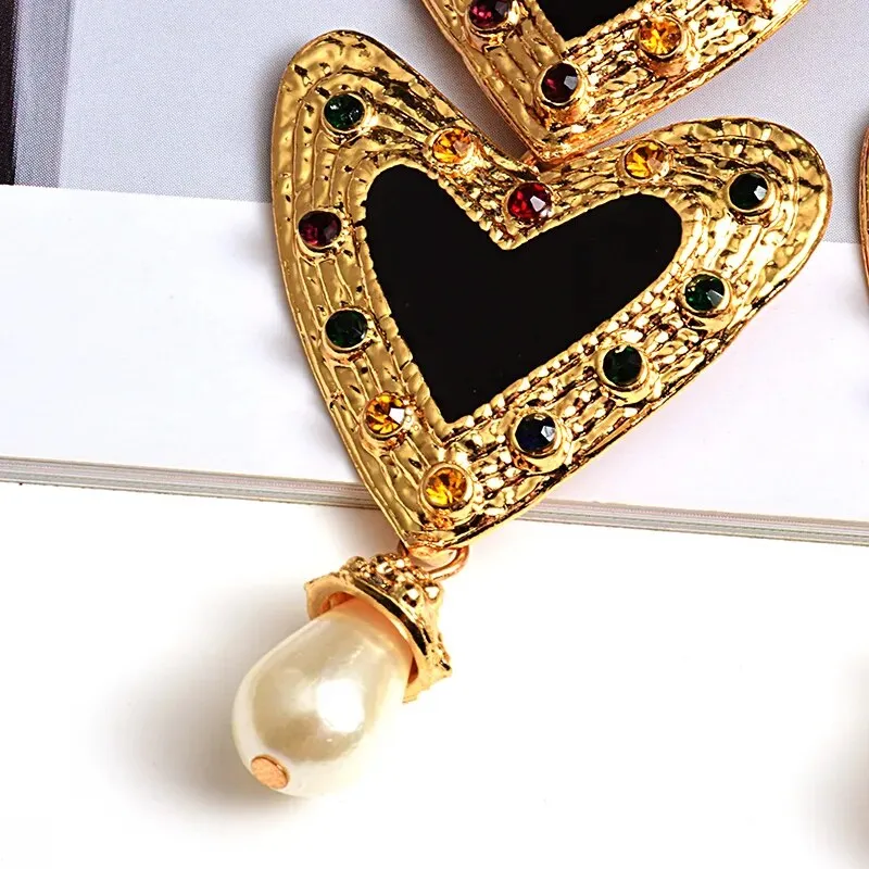 Metal Love Heart Long Earrings High-quality Crystal Drop Stud Earrings Fashion Jewelry
