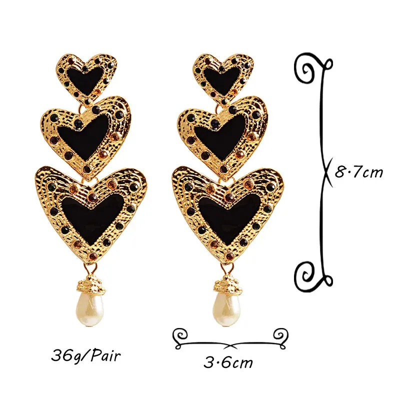 Metal Love Heart Long Earrings High-quality Crystal Drop Stud Earrings Fashion Jewelry
