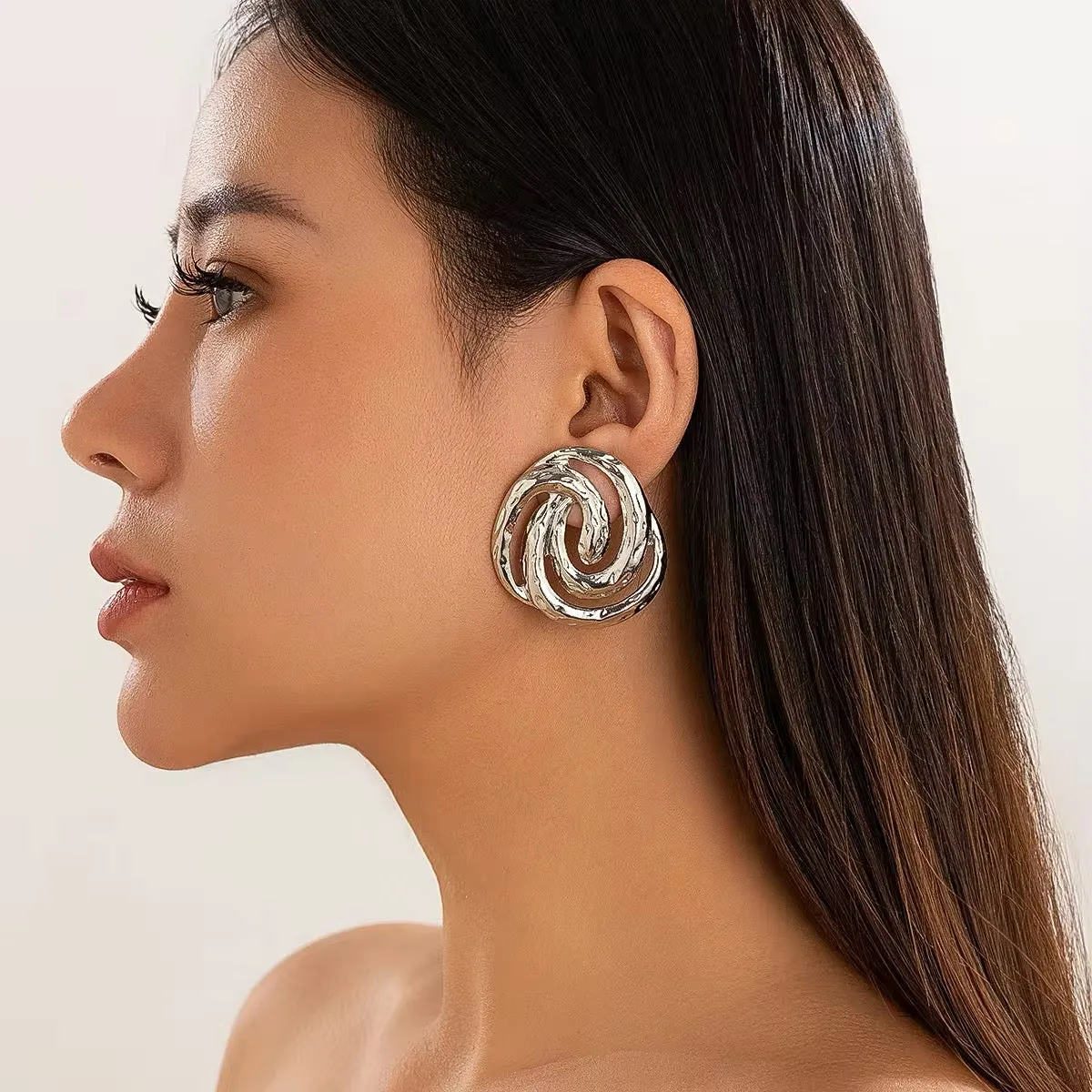Metal Snake Shaped Spiral Stud Earrings