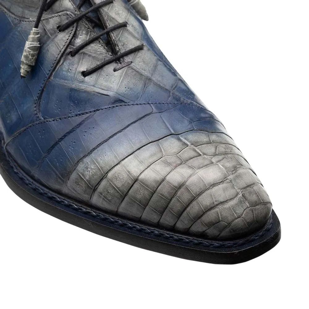 Mezlan Men's Pueblo Bi-Tonal Exotic Oxford in Pearl Grey/Blue