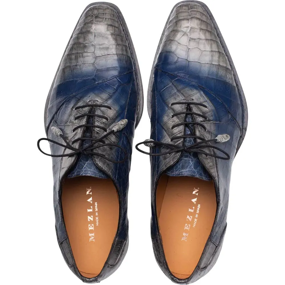 Mezlan Men's Pueblo Bi-Tonal Exotic Oxford in Pearl Grey/Blue