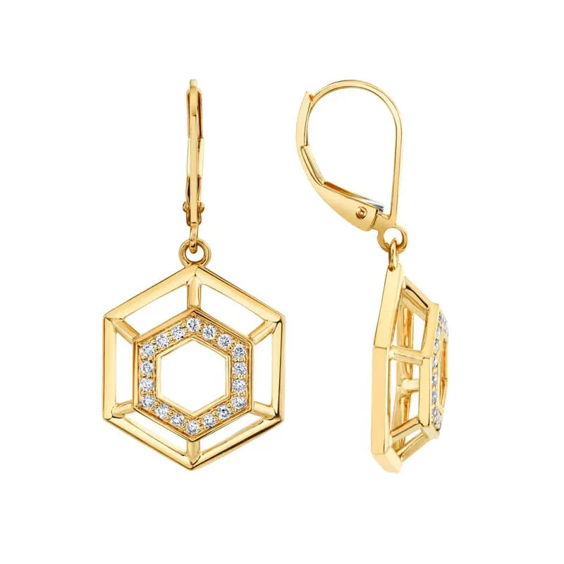Michael M 14K Yellow Gold Hex Truss Dangle Earrings ER511