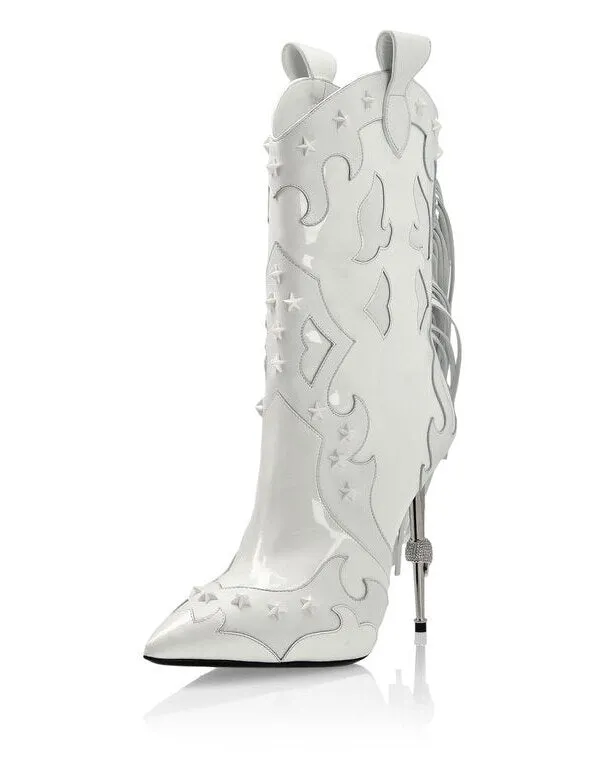 Mid-calf  White Tassel Boots Women