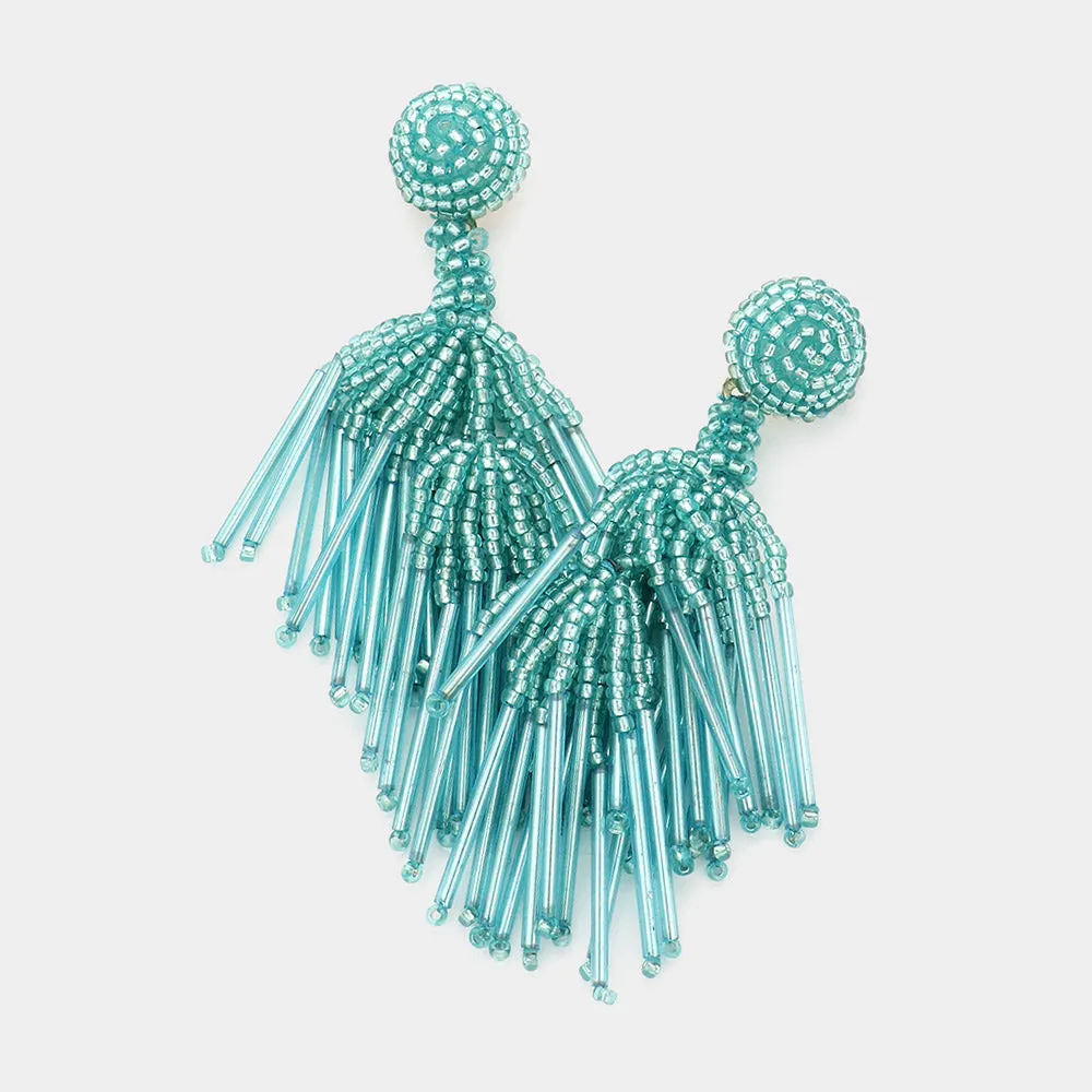 Mint Beaded Tassel Dangle Earrings | Fun Fashion Earrings |  607110
