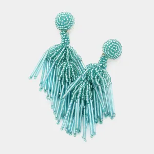 Mint Beaded Tassel Dangle Earrings | Fun Fashion Earrings |  607110