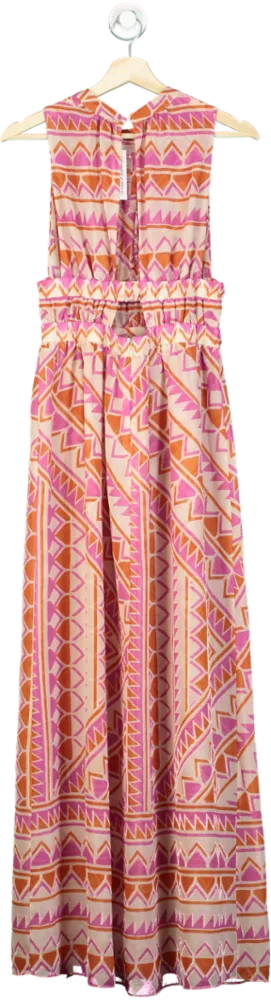 MISA Pink Orange Geometric Maxi Dress UK XS