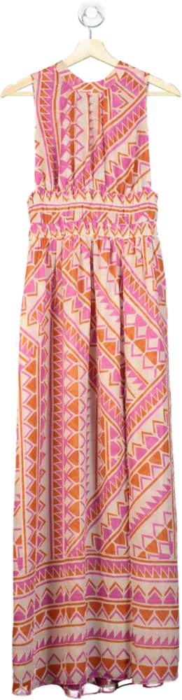 MISA Pink Orange Geometric Maxi Dress UK XS