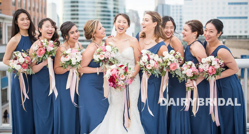 Mismatched Chiffon Bridesmaid Dress, Floor-Length Cheap A-Line Bridesmaid Dress, D1034