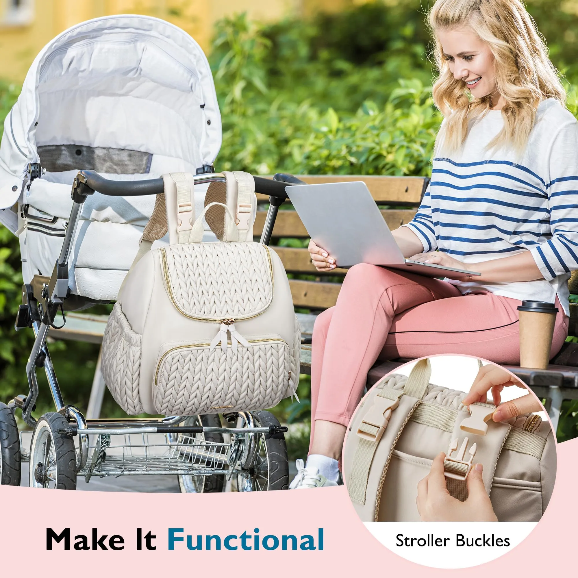 mommore Diaper Bag with Insulated Pockets, Changing Pad and Stroller Straps