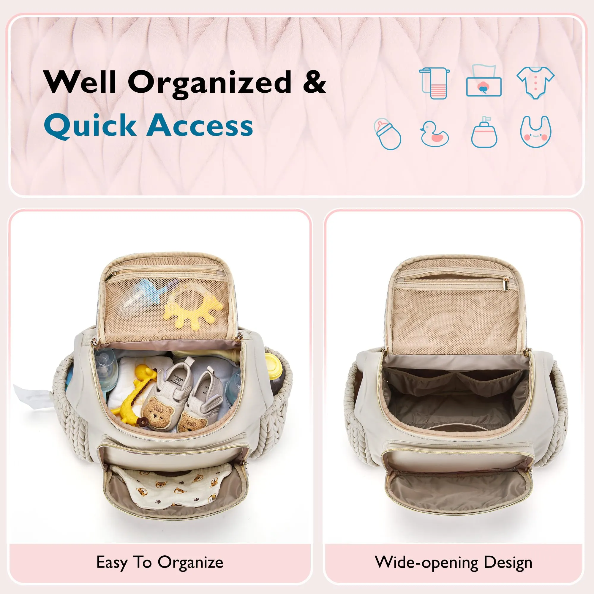 mommore Diaper Bag with Insulated Pockets, Changing Pad and Stroller Straps