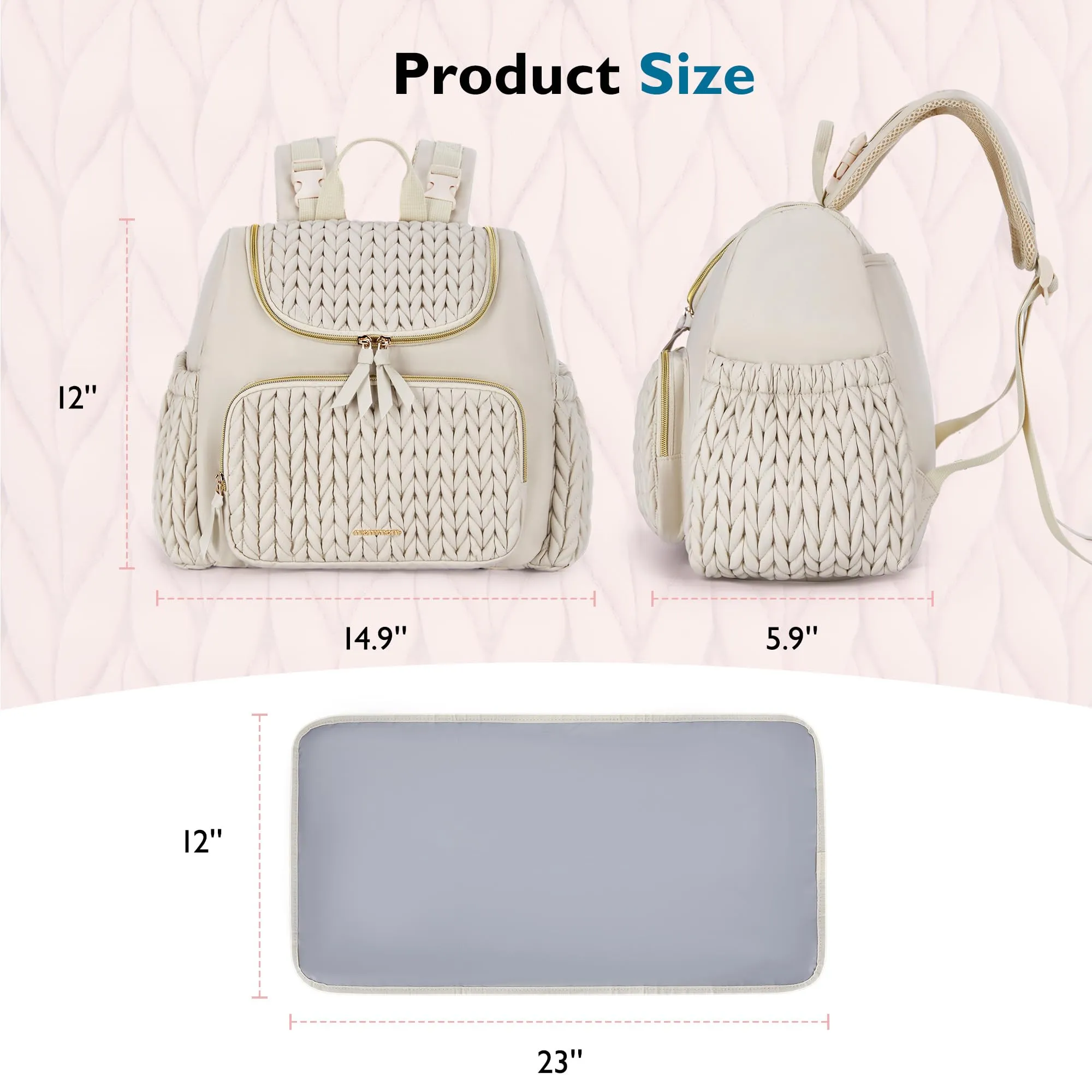 mommore Diaper Bag with Insulated Pockets, Changing Pad and Stroller Straps