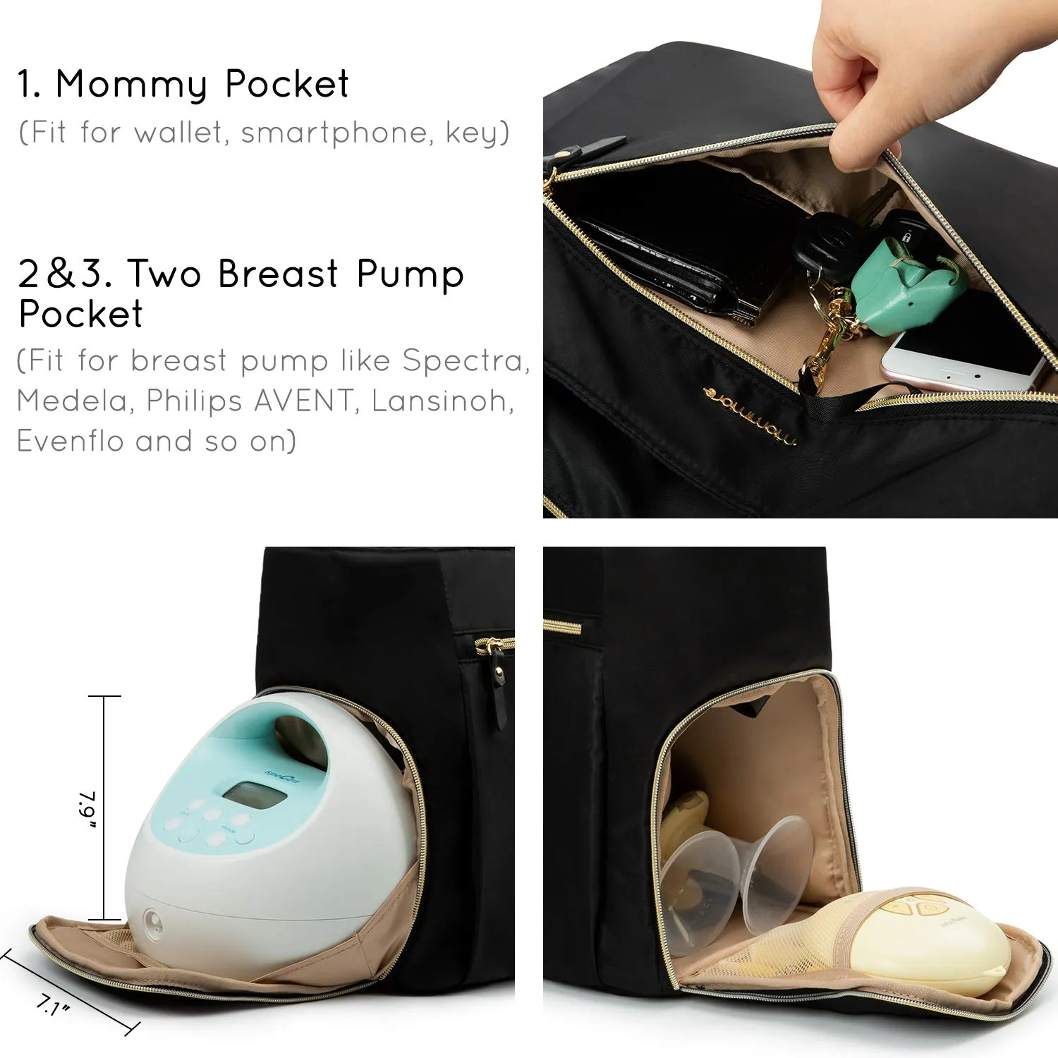 mommore Diaper Tote Bag, Breast Pump Bag with 15 Inch Laptop Sleeve