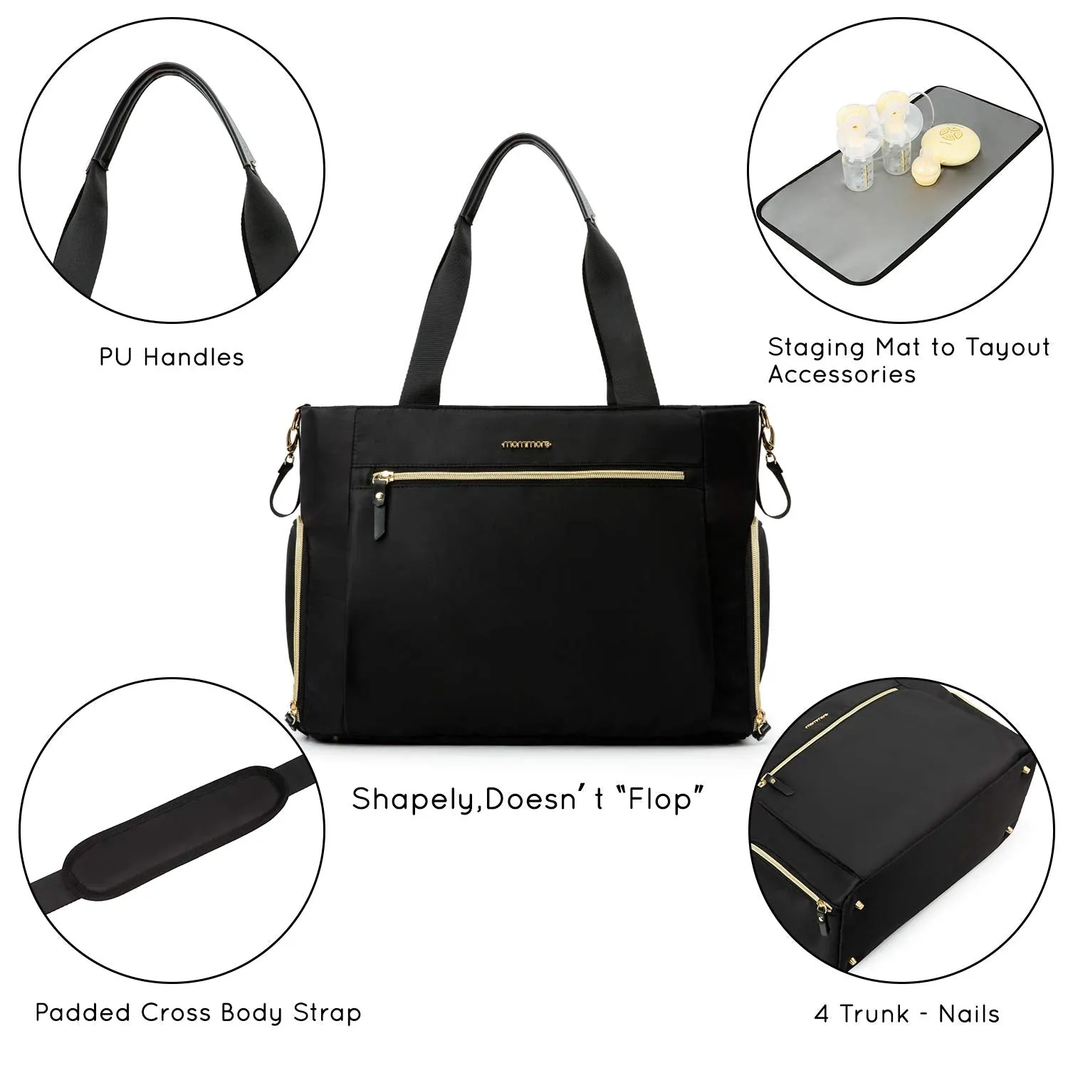 mommore Diaper Tote Bag, Breast Pump Bag with 15 Inch Laptop Sleeve