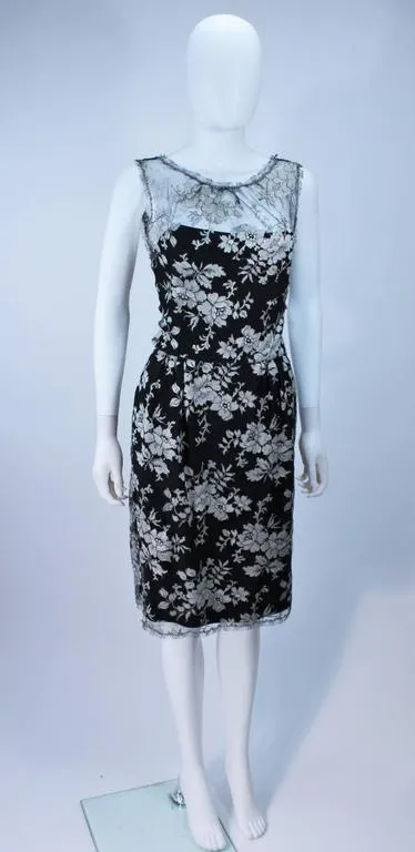 MONIQUE LHUILLER Black and Silver Lace Cocktail Dress Size 10