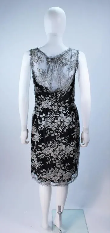 MONIQUE LHUILLER Black and Silver Lace Cocktail Dress Size 10