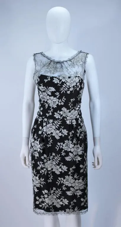 MONIQUE LHUILLER Black and Silver Lace Cocktail Dress Size 10