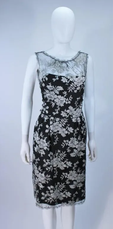 MONIQUE LHUILLER Black and Silver Lace Cocktail Dress Size 10