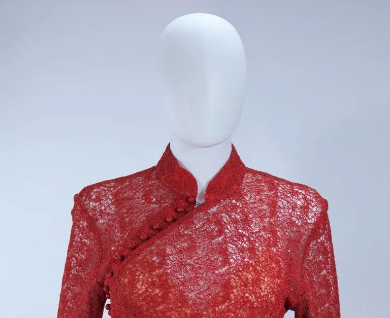 MONIQUE LHUILLIER Asian Inspired Deep Coral Cocktail Dress Size 8