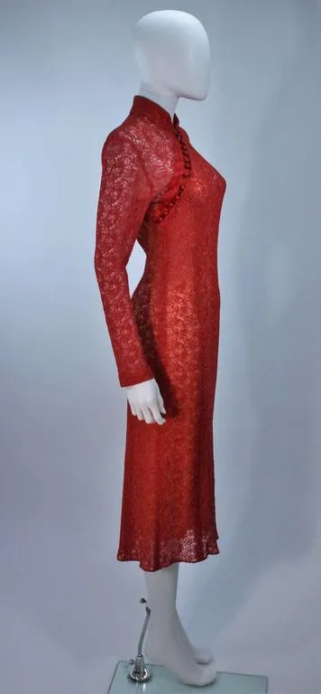 MONIQUE LHUILLIER Asian Inspired Deep Coral Cocktail Dress Size 8