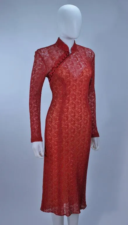 MONIQUE LHUILLIER Asian Inspired Deep Coral Cocktail Dress Size 8
