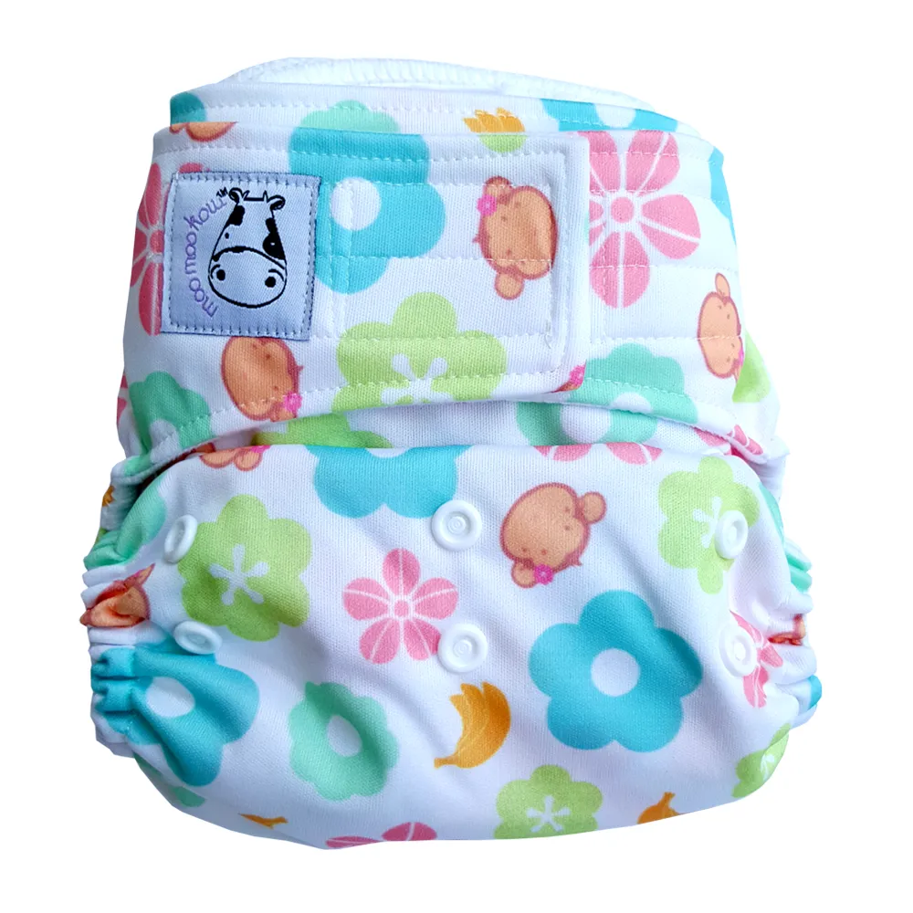 Moo Moo Kow Cloth Diaper One Size Aplix - Mooky Flower