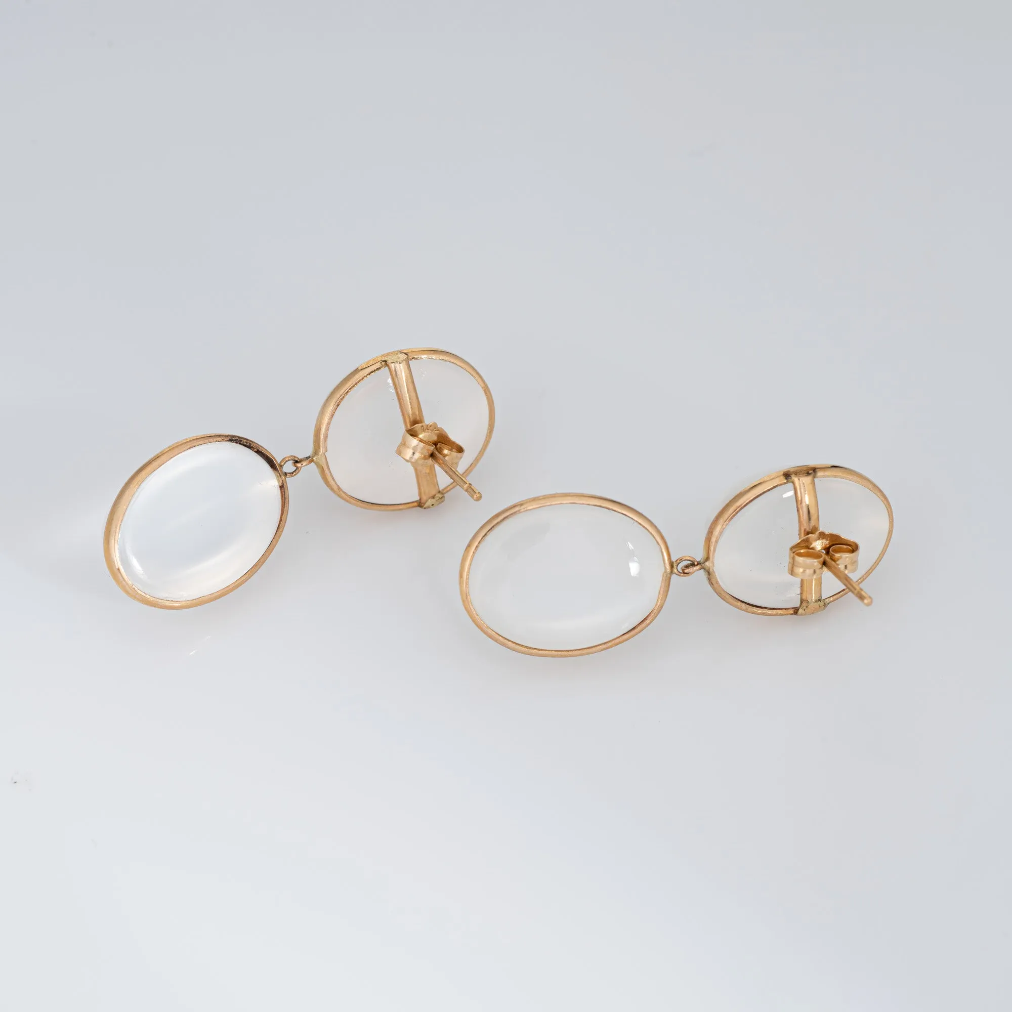Moonstone Drop Earrings Vintage 14k Yellow Gold 1.25" Dangle Estate Jewelry